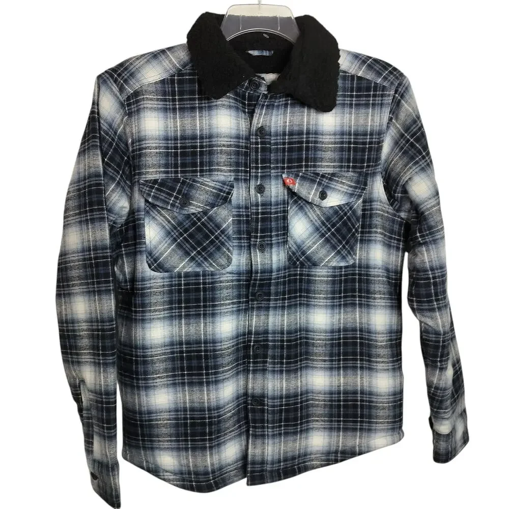 M978)American Outdoorsman $70 Flannel Shirt Jacket Sherpa Fleece Lining Collar S